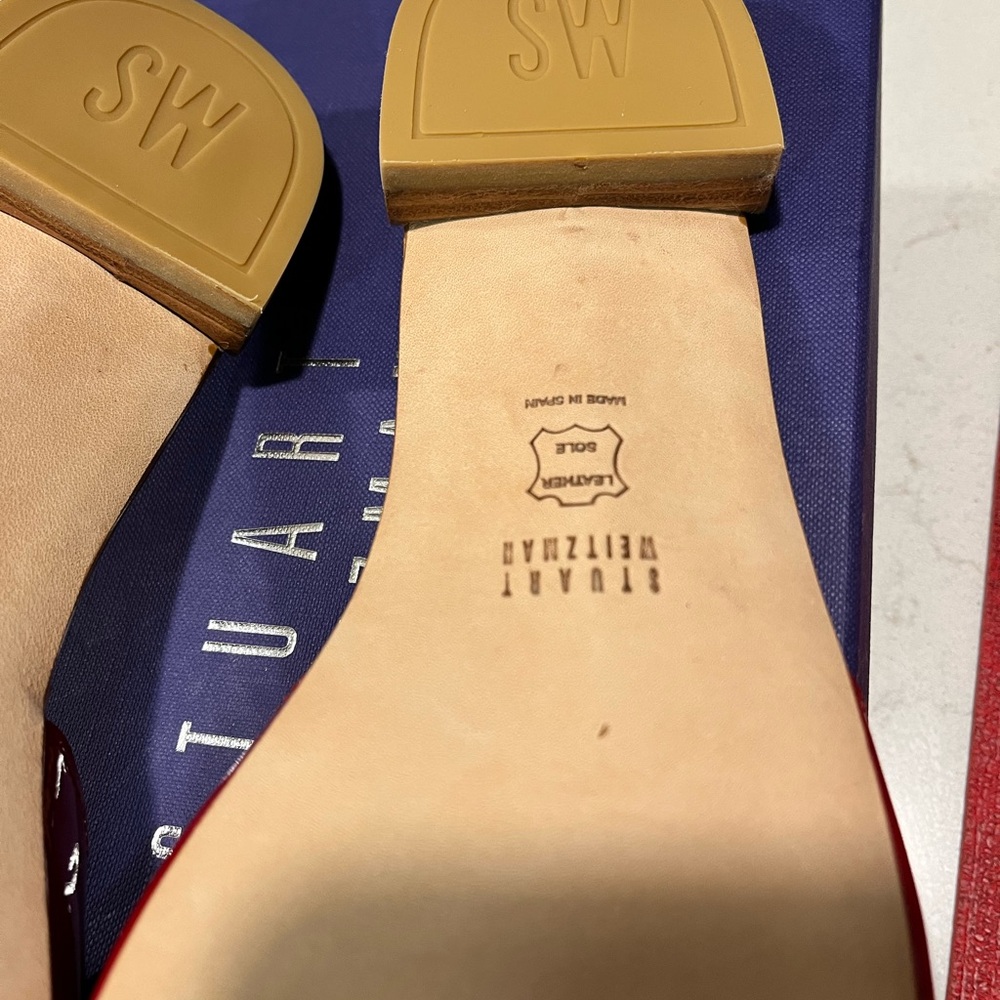 STUART WEITZMAN NIB AUTHENTIC LUXURY RED PATENT LEATHER & SILVER FLATS - Picture 13 of 17